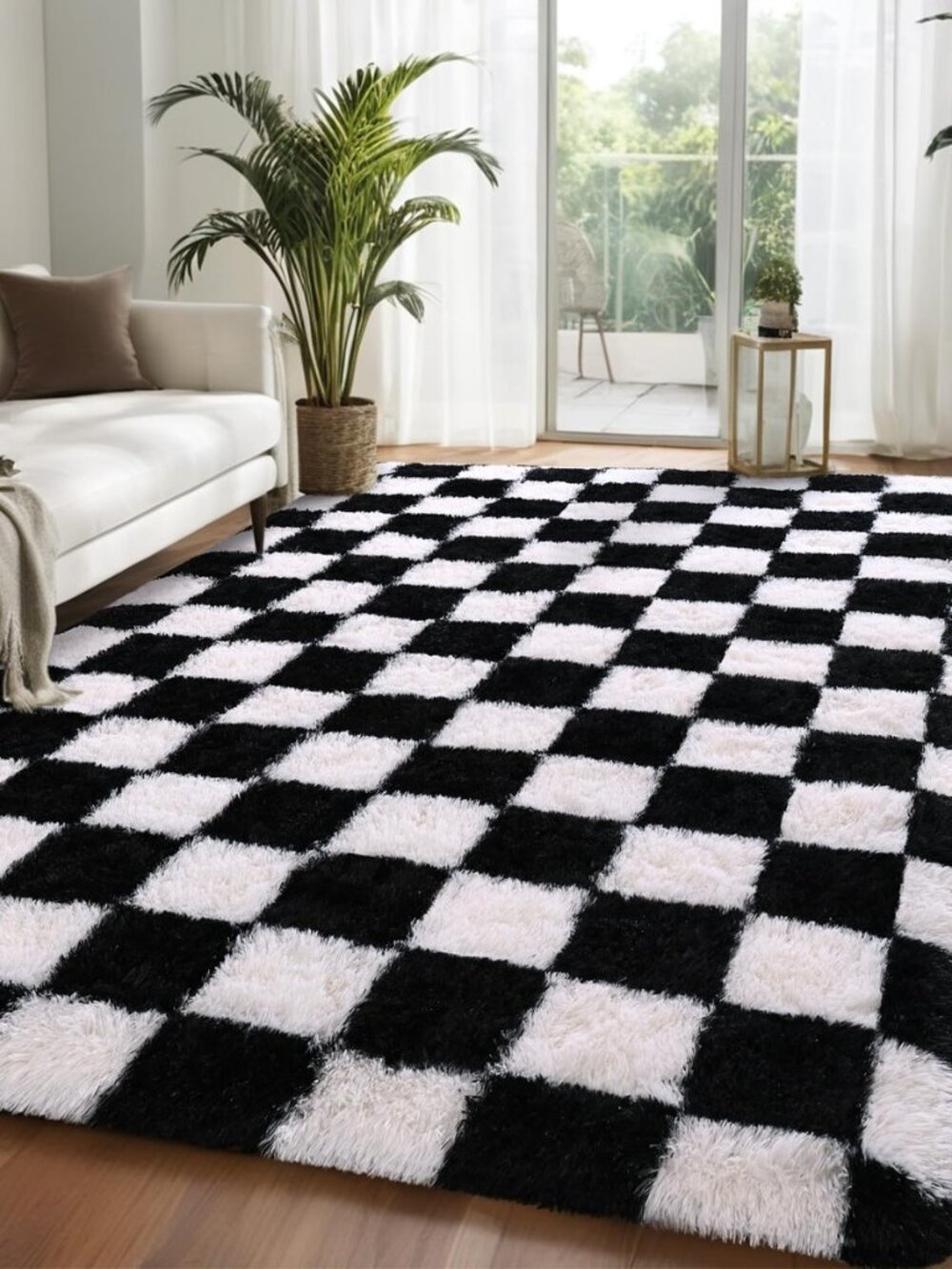 Nuttumico Black White Checkered Rug for Living Room, 4x6 Feet Modren Indoor